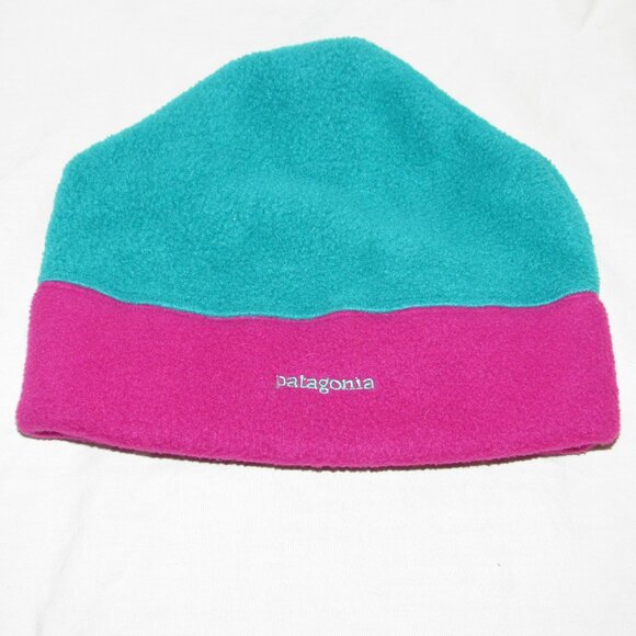 Vintage Patagonia Alpine Beanie Hat Teal Magenta Polyester Fleece Large Cap USA - Picture 1 of 4